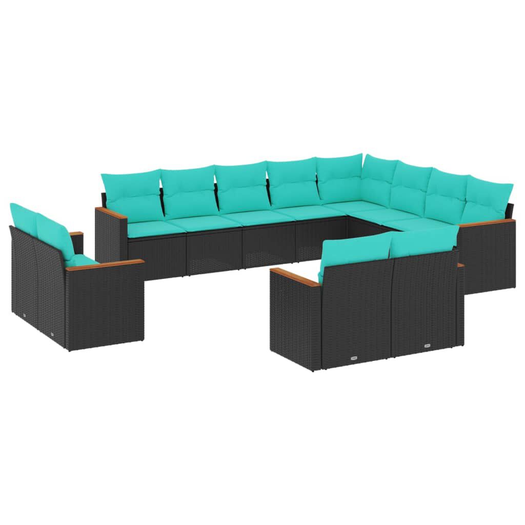 vidaXL 12 Piece Garden Sofa Set with Cushions Black Poly Rattan