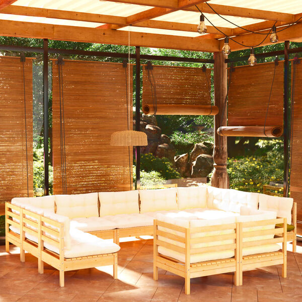 vidaXL 11 Piece Garden Lounge Set with Cream Cushions Solid Pinewood