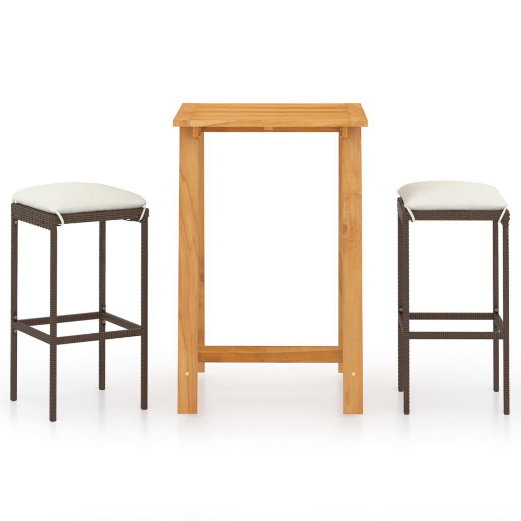 vidaXL 3 Piece Garden Bar Set with Cushions Brown