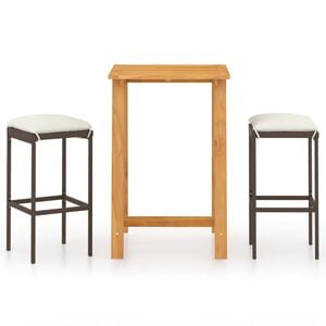 vidaXL 3 Piece Garden Bar Set with Cushions Brown