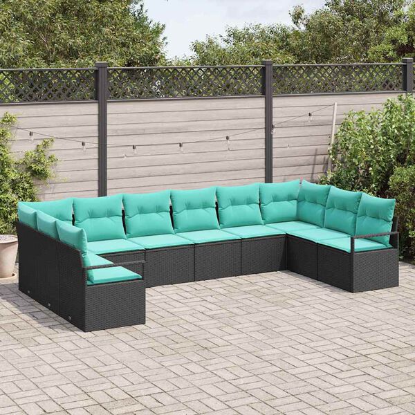 vidaXL Garden Sofa Set 10 pcs Black and Turquoise Poly Rattan