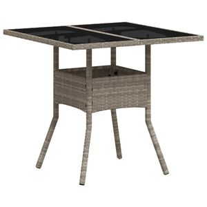 vidaXL Garden Table with Glass Top Light Grey 80x80x75 cm Poly Rattan