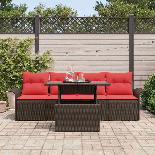 vidaXL Garden Sofa Set with Cushion 5 pcs Brown Poly rattan