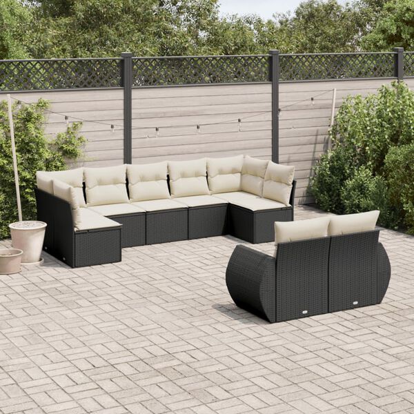 vidaXL 9 Piece Garden Sofa Set with Cushions Black Poly Rattan
