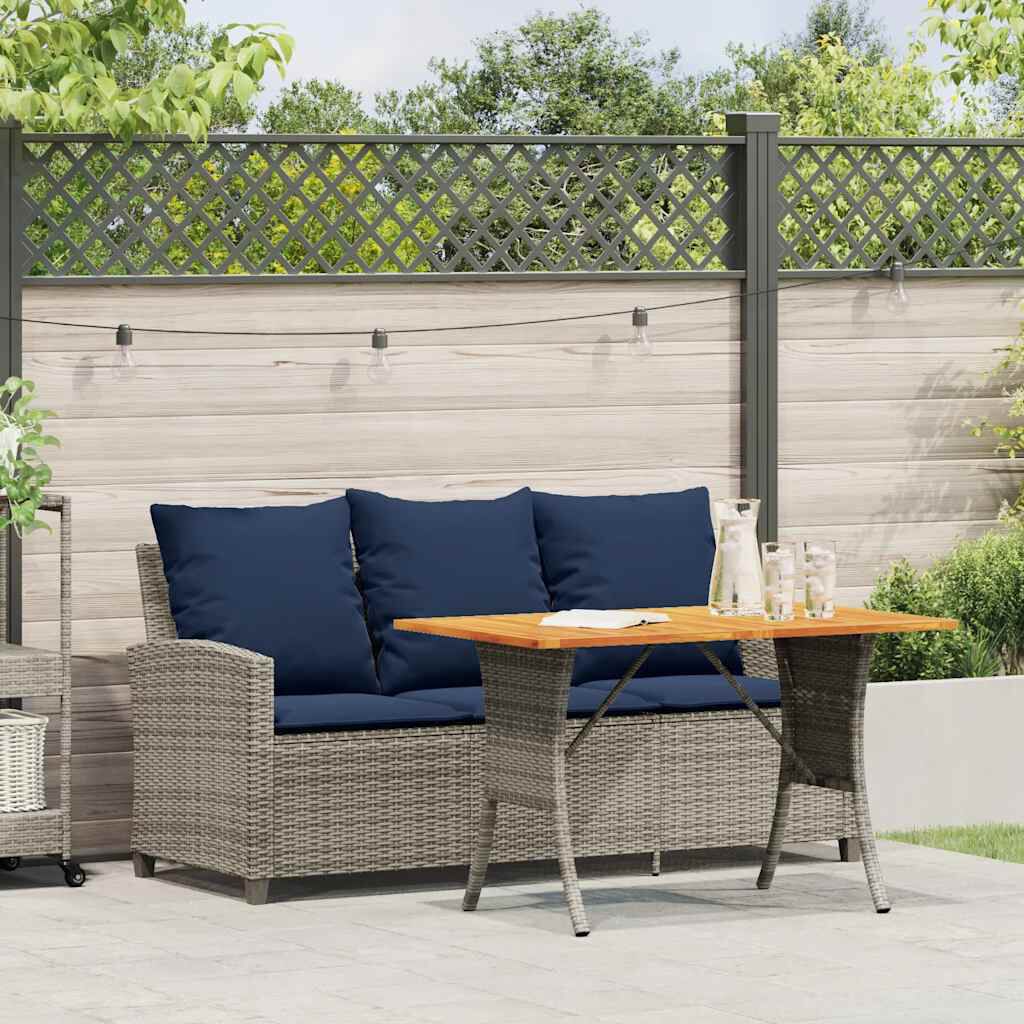 vidaXL Garden Sofa 3-Seater with Cushions&Table Grey Poly Rattan