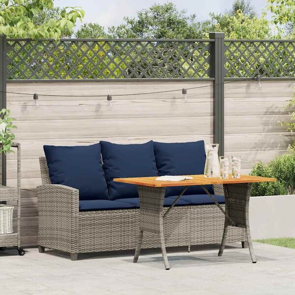 vidaXL Garden Sofa 3-Seater with Cushions&Table Grey Poly Rattan