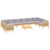 vidaXL 11 Piece Garden Lounge Set with Grey Cushions Pinewood