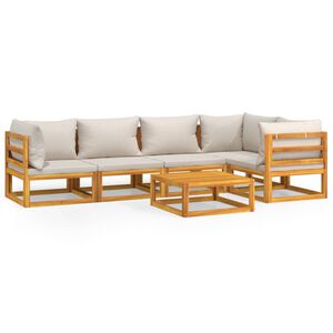 vidaXL 6 Piece Garden Lounge Set with Light Grey Cushions Solid Wood