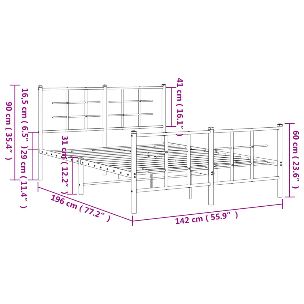 vidaXL Metal Bed Frame without Mattress with Footboard White 135x190cm