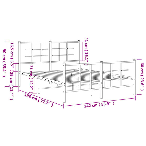 vidaXL Metal Bed Frame without Mattress with Footboard White 135x190cm