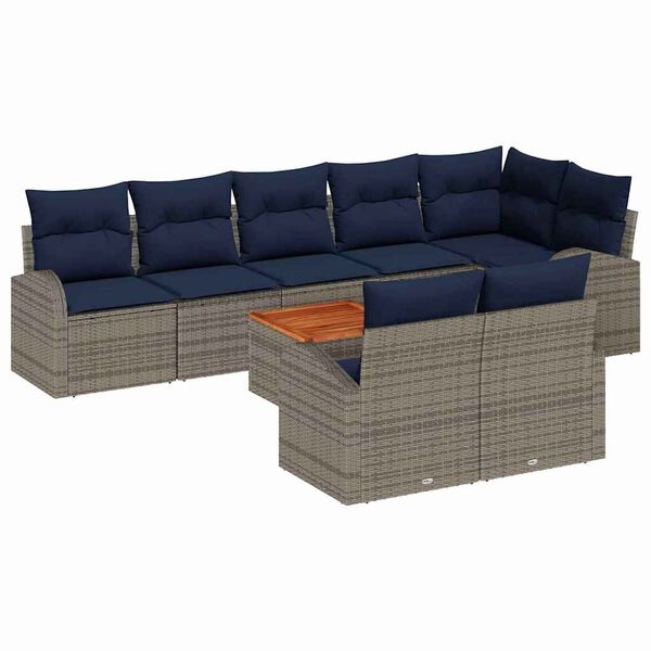 vidaXL Garden Sofa Set with Cushion 9 pcs Grey Poly Rattan