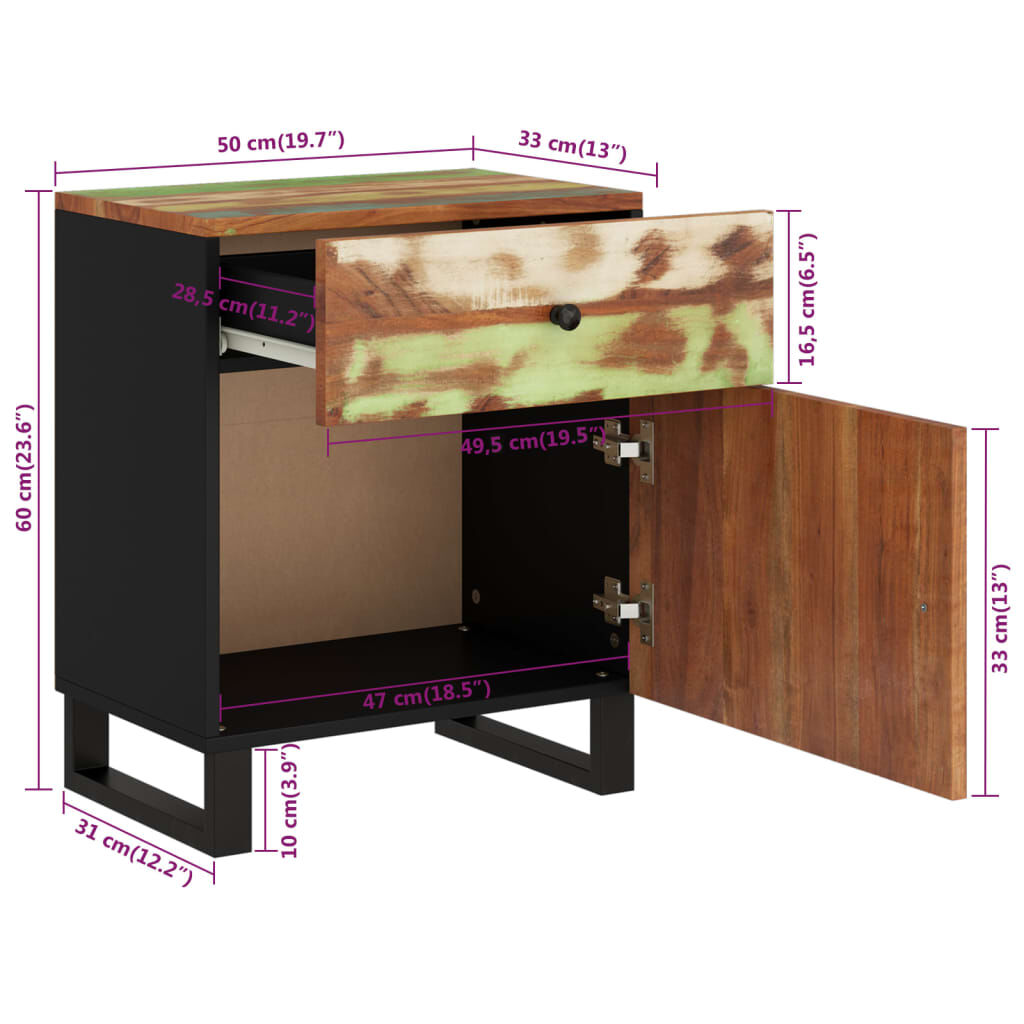 vidaXL Bedside Cabinet 50x33x60cm Solid Wood Reclaimed&Engineered Wood