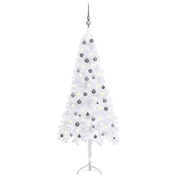 vidaXL Corner Artificial Christmas Tree LEDs&Ball Set White 210 cm PVC