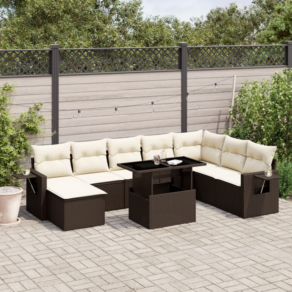 vidaXL 9 Piece Garden Sofa Set with Cushions Brown Poly Rattan