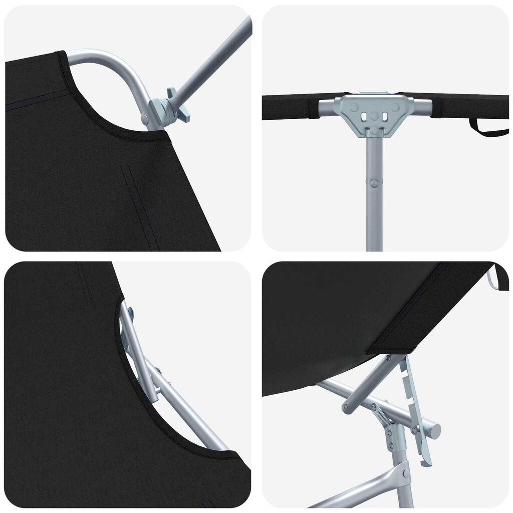 vidaXL Folding Sun Lounger with Canopy Steel and Fabric Black
