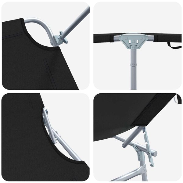 vidaXL Folding Sun Lounger with Canopy Steel and Fabric Black