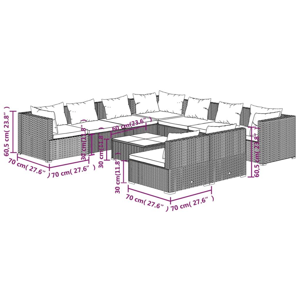 vidaXL 10 Piece Garden Lounge Set with Cushions Grey Poly Rattan