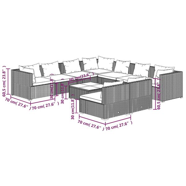 vidaXL 10 Piece Garden Lounge Set with Cushions Grey Poly Rattan