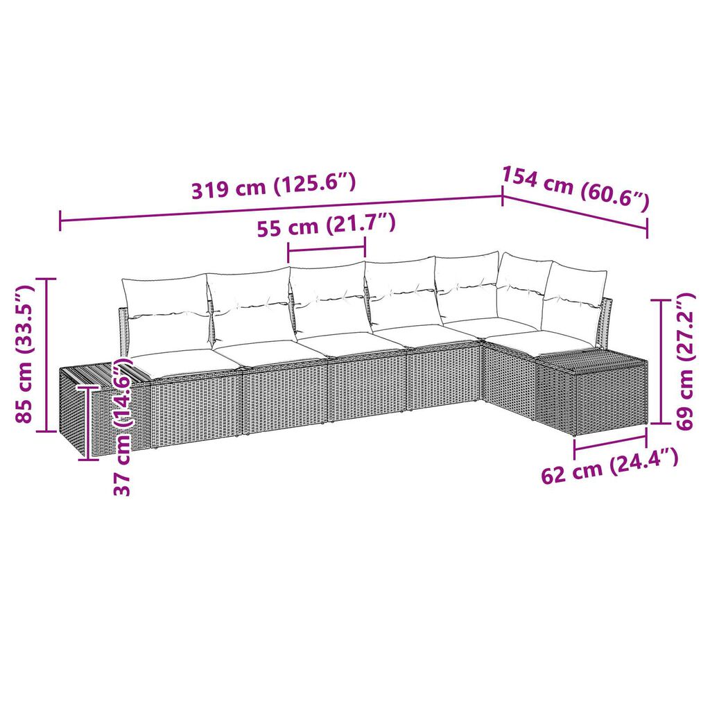 vidaXL 7 Piece Garden Sofa Set with Cushions Beige Poly Rattan