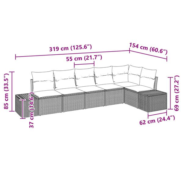 vidaXL 7 Piece Garden Sofa Set with Cushions Beige Poly Rattan