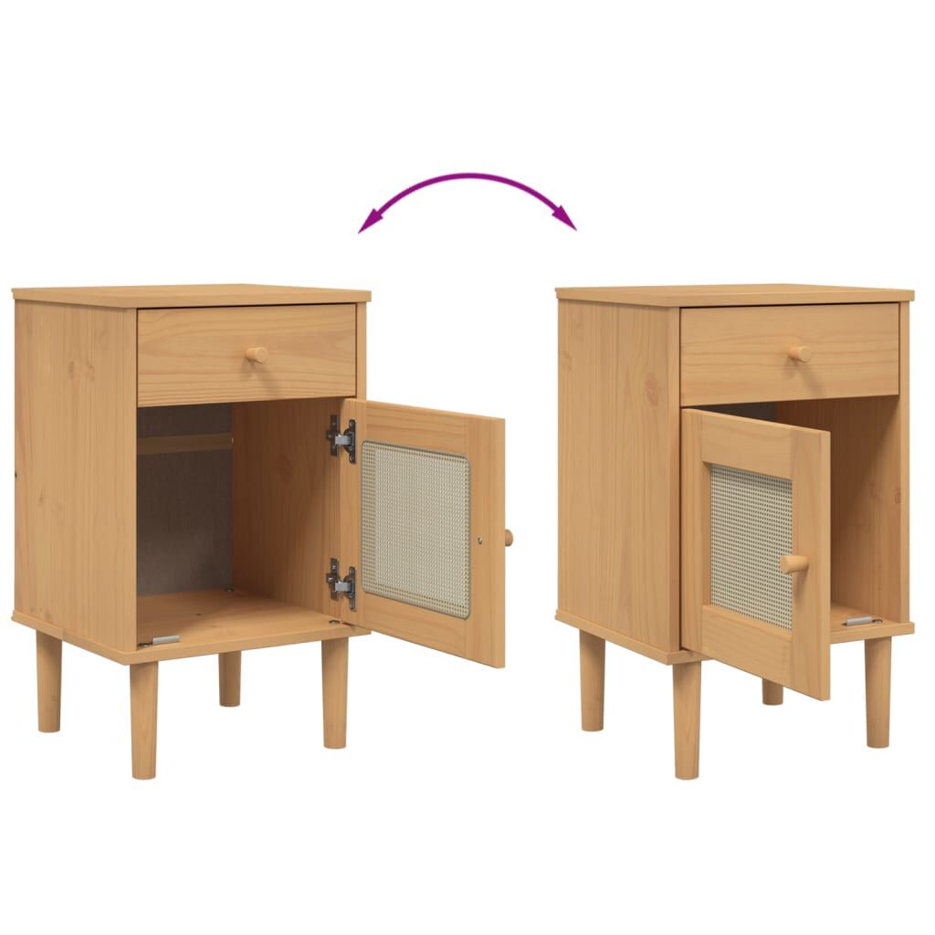 vidaXL Bedside Cabinet SENJA Rattan Look Brown 40x35x65 cm Solid Wood Pine