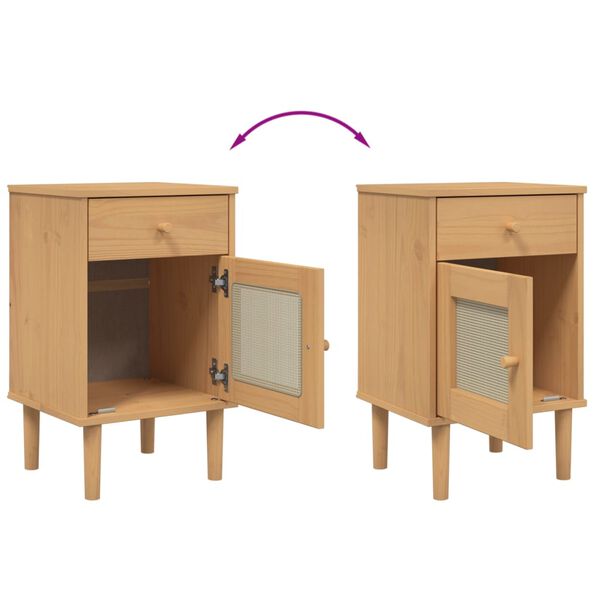 vidaXL Bedside Cabinet SENJA Rattan Look Brown 40x35x65 cm Solid Wood Pine