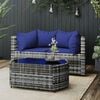 vidaXL 3 Piece Garden Lounge Set with Cushions Grey Poly Rattan