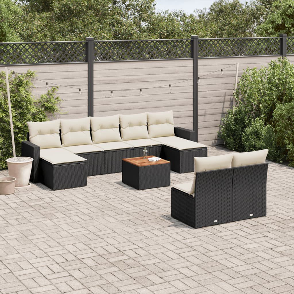 vidaXL 10 Piece Garden Sofa Set with Cushions Black Poly Rattan