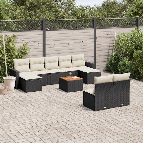 vidaXL 10 Piece Garden Sofa Set with Cushions Black Poly Rattan