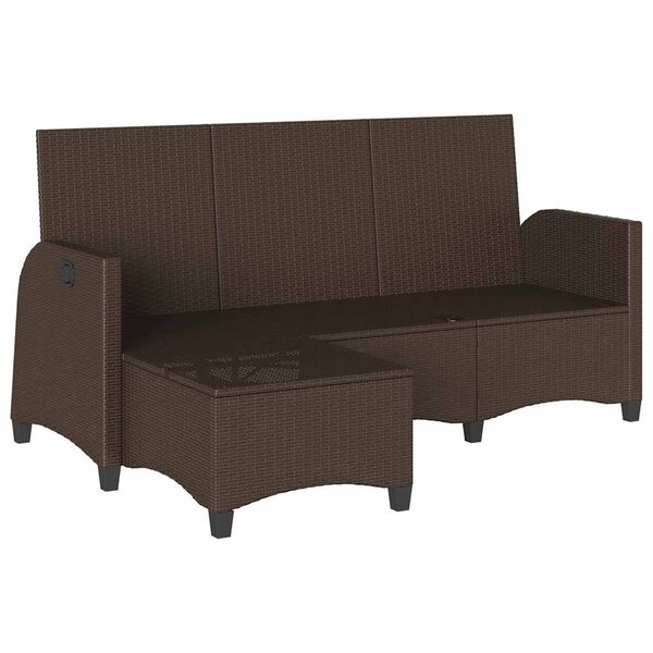 vidaXL Reclining Garden Sofa with Cushions L-shaped Brown Poly Rattan