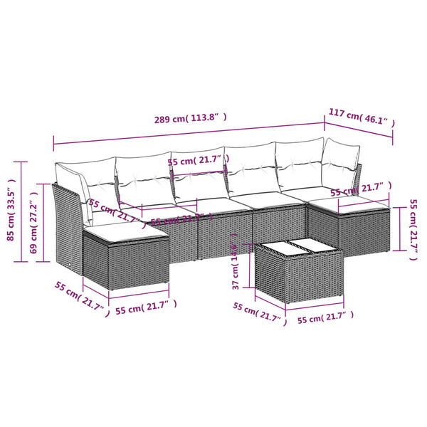 vidaXL 8 Piece Garden Sofa Set with Cushions Black Poly Rattan