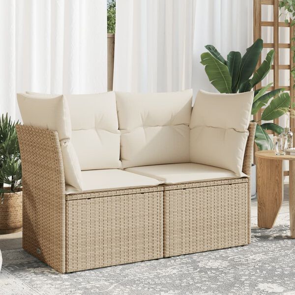 vidaXL Garden Sofa with Cushions 2-Seater Beige Poly Rattan