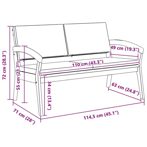 vidaXL Garden Bench with Cushions 115x70x72 cm Solid Wood Acacia