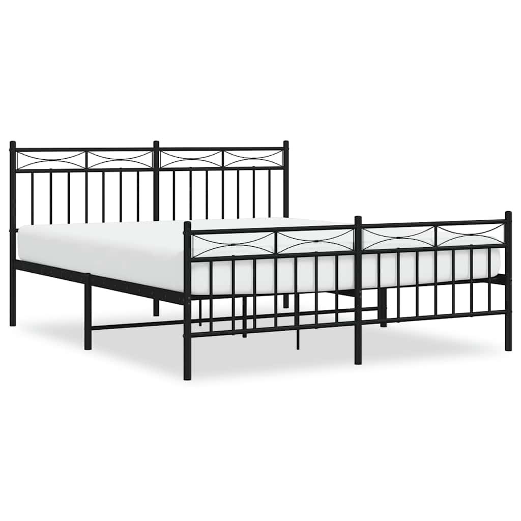 vidaXL Metal Bed Frame without Mattress with Footboard Black 150x200cm