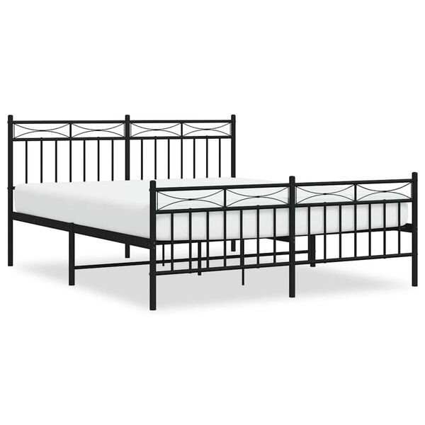vidaXL Metal Bed Frame without Mattress with Footboard Black 150x200cm