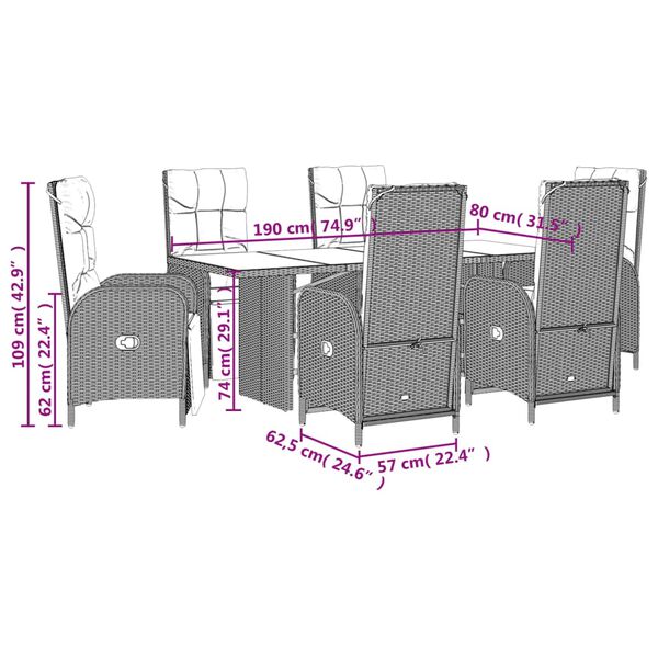 vidaXL 7 Piece Garden Dining Set with Cushions Grey Poly Rattan