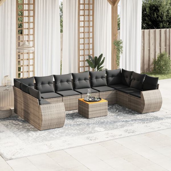 vidaXL 11 Piece Garden Sofa Set with Cushions Grey Poly Rattan