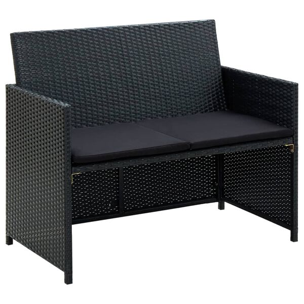 vidaXL 4 Piece Garden Lounge Set with Cushions Poly Rattan Black