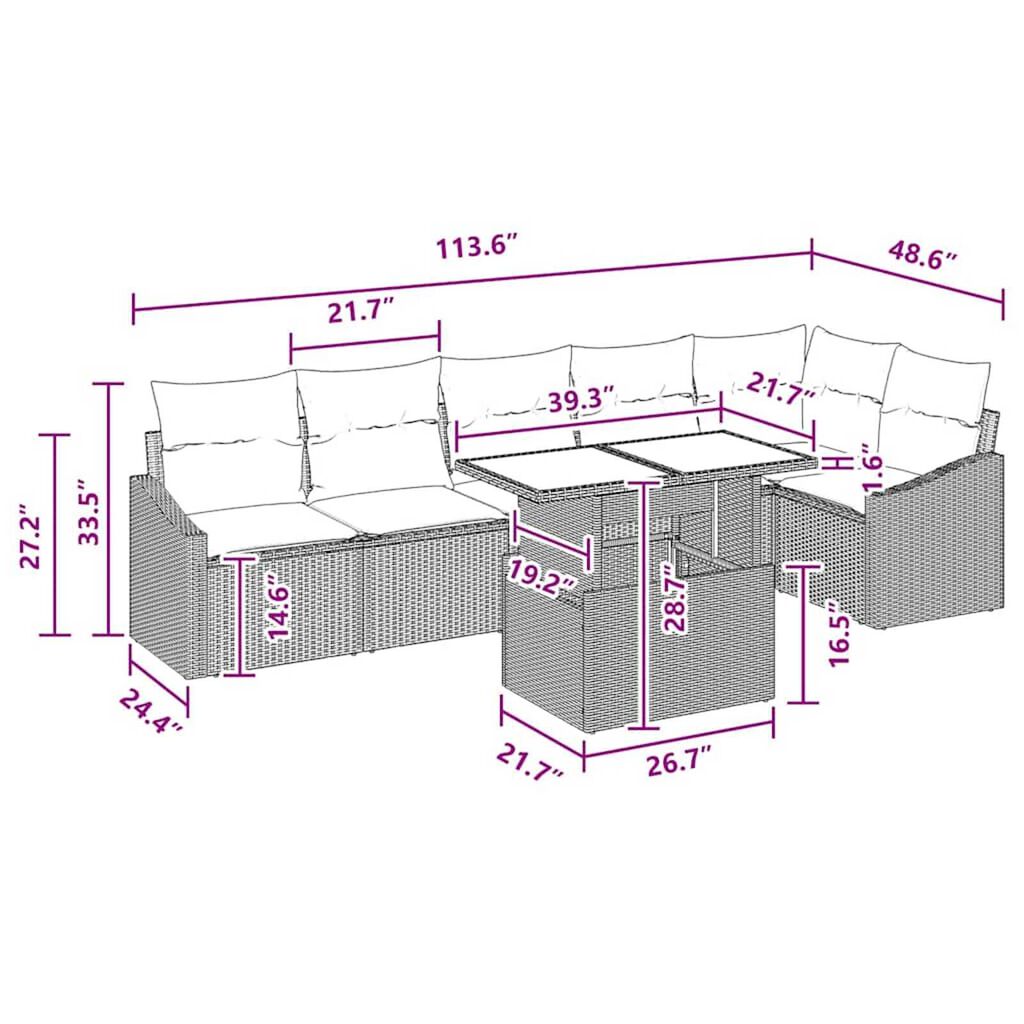 vidaXL Garden Sofa Set 7 pcs Grey and navy blue 100 x 55 x 73 cm