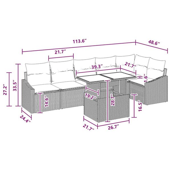 vidaXL Garden Sofa Set 7 pcs Grey and navy blue 100 x 55 x 73 cm