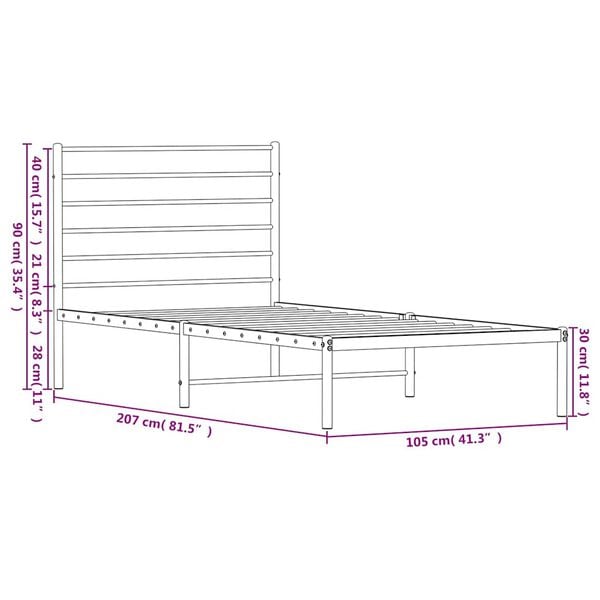 vidaXL Metal Bed Frame without Mattress with Headboard Black 100x200cm