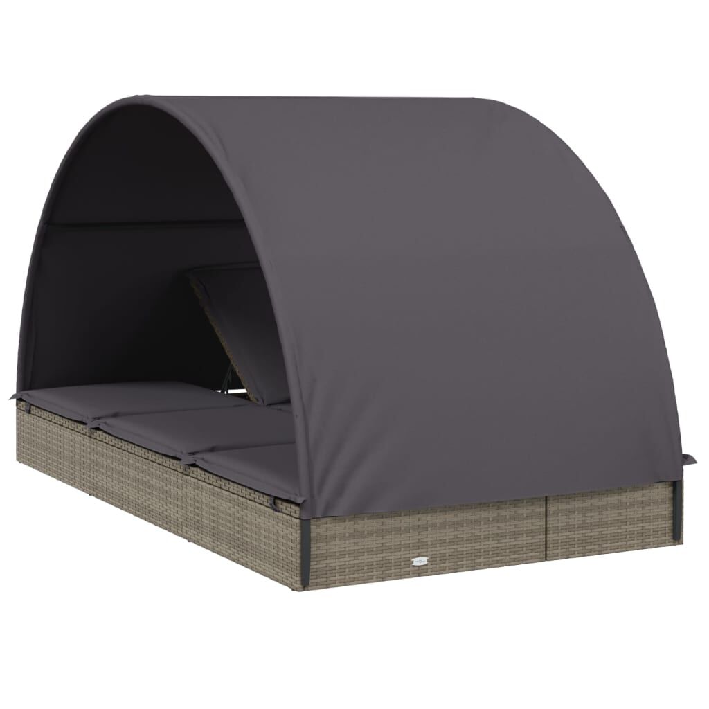 vidaXL 2-Person Sunbed with Round Roof Grey 211x112x140 cm Poly Rattan