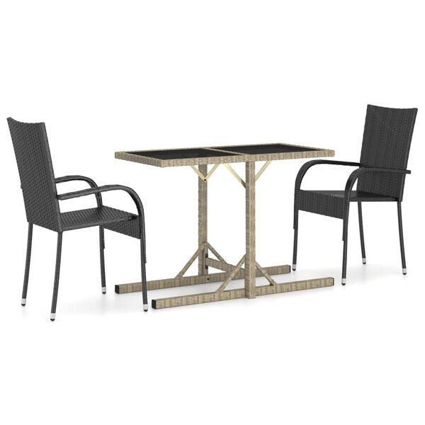 vidaXL 3 Piece Garden Dining Set Black