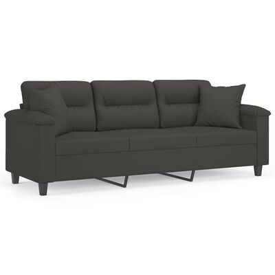 vidaXL 3-Seater Sofa with Pillows&Cushions Dark Grey 180 cm Microfibre Fabric