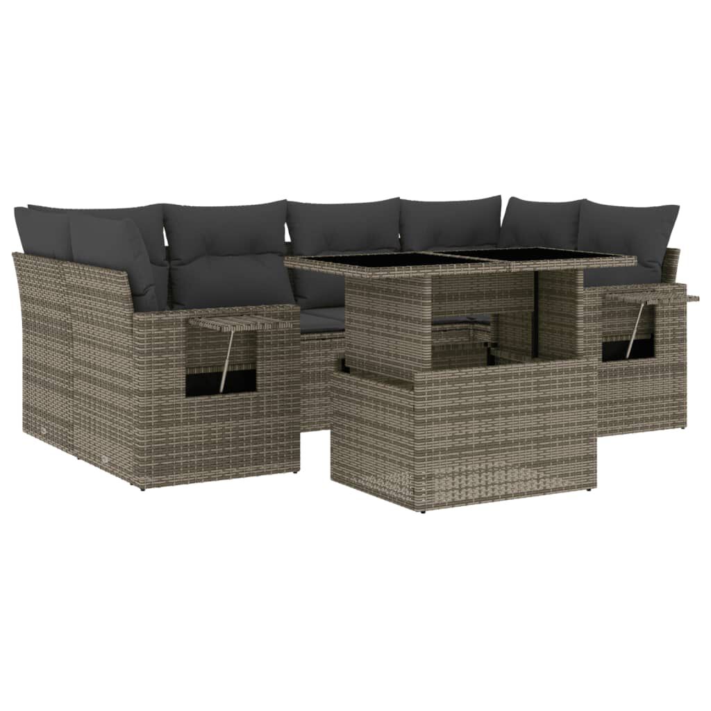 vidaXL 7 Piece Garden Sofa Set with Cushions Grey Poly Rattan