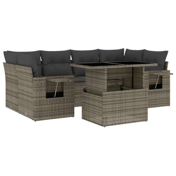vidaXL 7 Piece Garden Sofa Set with Cushions Grey Poly Rattan