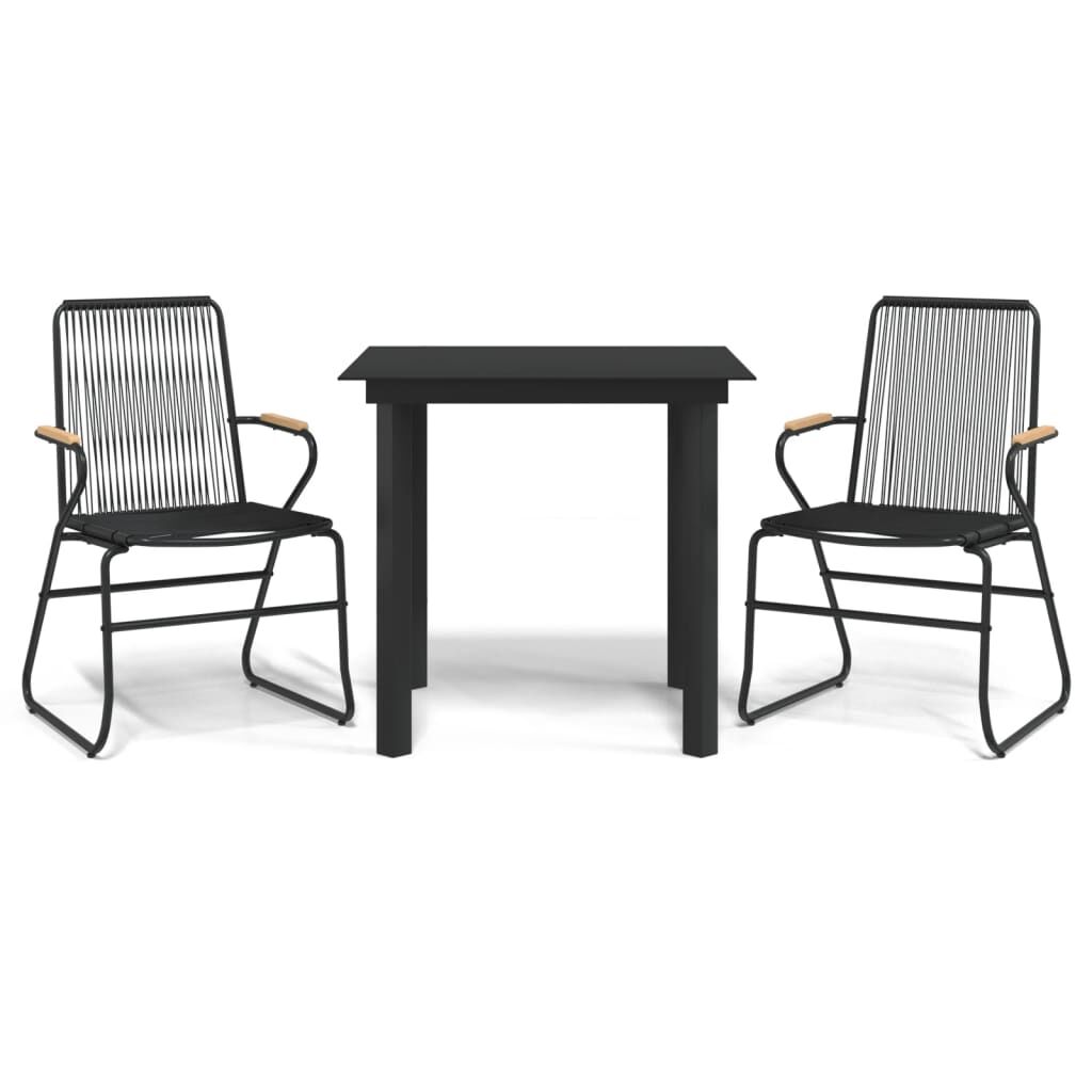 vidaXL 3 Piece Garden Dining Set Black PVC Rattan