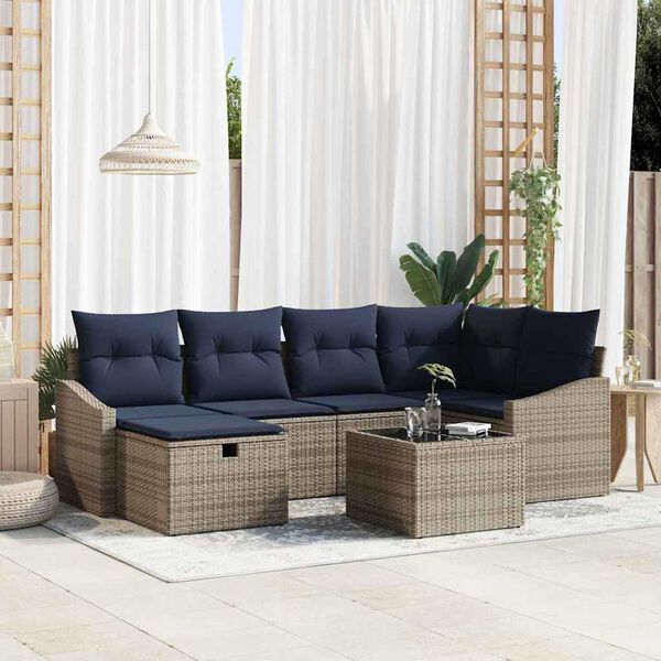 vidaXL Sofa Set with Cushion with Storage Grey Poly Rattan