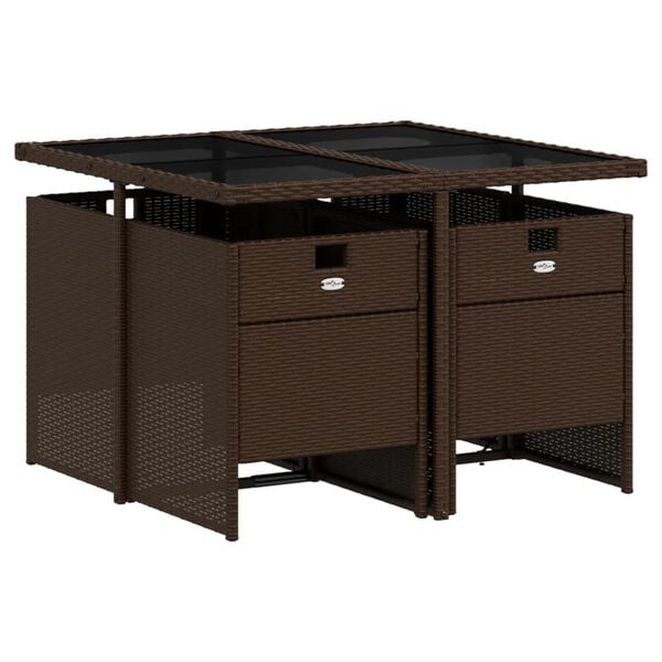 vidaXL 5 Piece Garden Dining Set with Cushions Brown Poly Rattan