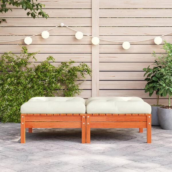 vidaXL Garden Footstools with Cushions 2 pcs Wax Brown Solid Wood Pine